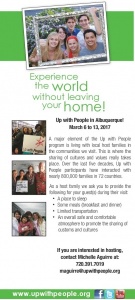 Up with People is a international, educational, non-profit organization that gathers 100 young adults from 20 different countries to travel around the world doing volunteer work and performing a show. We are looking for host families for our participants from March 6th through the 13th. Host families will receive two complimentary tickets to the Up with People show scheduled for March 10th and 11th at 7:30p.m. at the Hiland Theater.