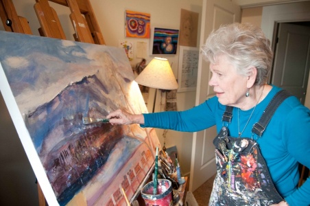 Meals on Wheels client paints a landscape